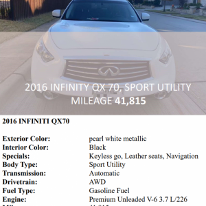 2016 Infinity QX 70 Sport Util