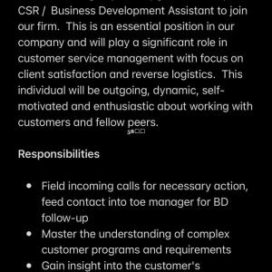 Position: CSR/Business Develop