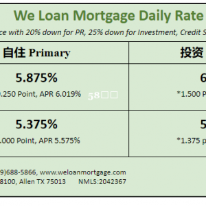 威隆贷款 WLM 今日房屋贷款利率 	08/27/2024